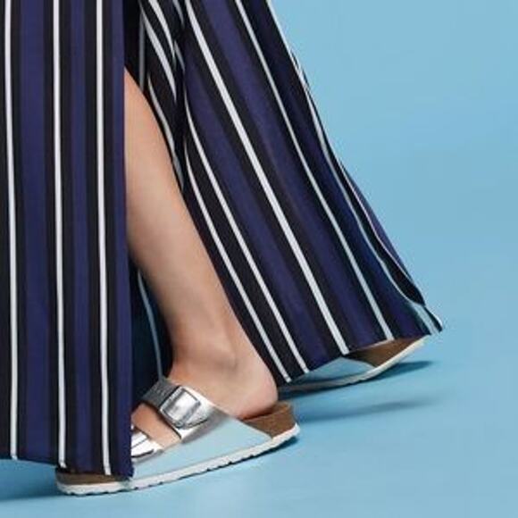 Anthropologie Maeve Pants Striped Side Slit Wide Leg Beach Resort Blue Size S - Picture 2 of 16